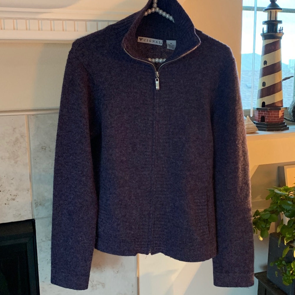 Cignal 100% Wool Full Zip Deep💜Purple Sweater Jacket. Pristine. Gorgeous